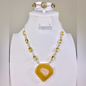 Solar Agate Citrine 925 Large Gemstone Necklace & Bracelet